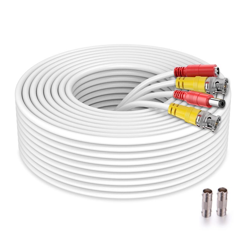 WILDHD Bnc Cable 200ft All-in-One Siamese BNC Video and Power Security Camera Cable BNC Extension Wire Cord with 2 Female Connectors for All Max 5MP HD CCTV DVR Surveillance System (200ft Cable, White) - Image 1